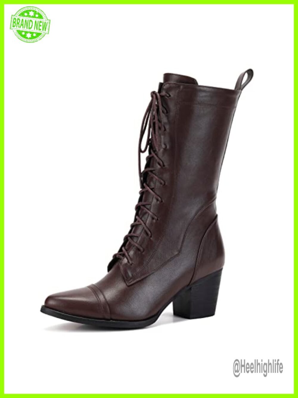 Mid Calf Combat Boots Lace Up Faux Leather Side Zipper Faux Fur Lining